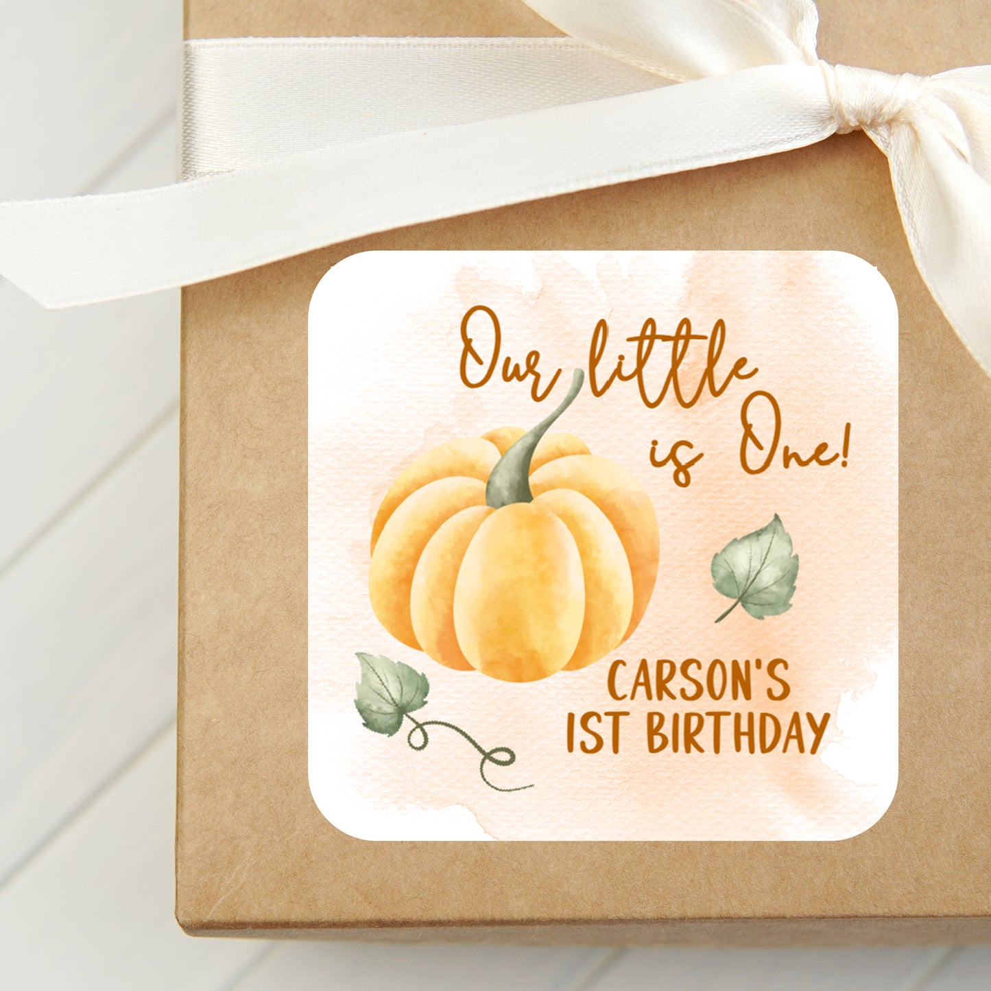 Our Little Pumpkin is One PRINTED 2" Square or Round Party Favor LABELS | October Fall First Birthday Party Stickers for Favors [1388]