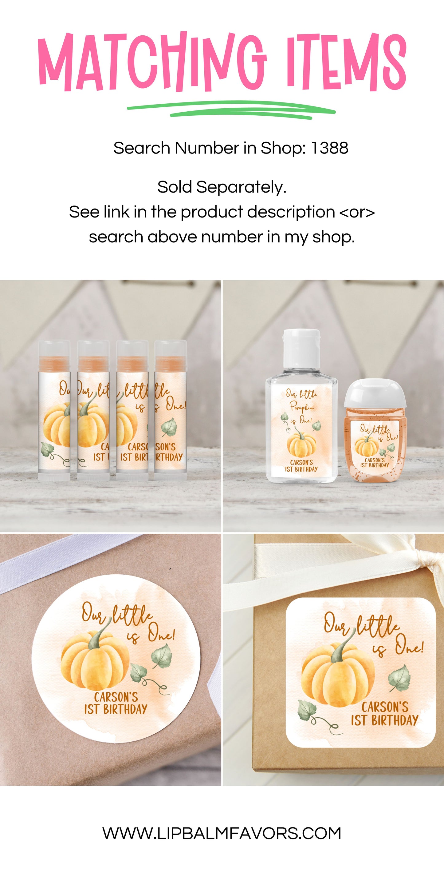 Our Little Pumpkin is One Personalized PRINTED 1st Birthday Hand Sanitizer LABELS | Fall Autumn Theme First Birthday Favors Sticker [1388]