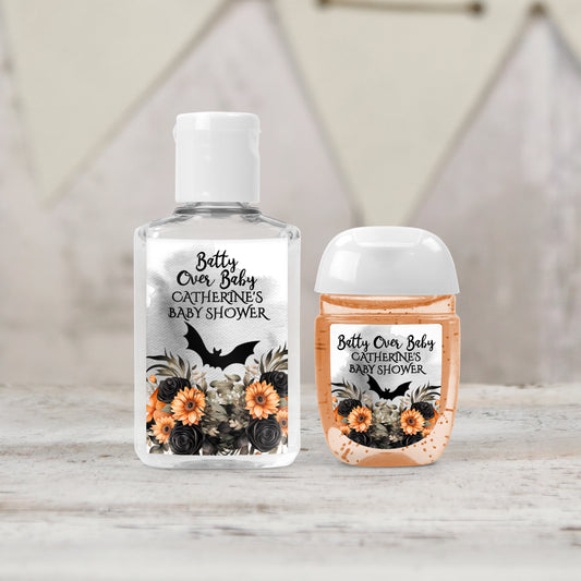 Batty Over Baby Personalized PRINTED Hand Sanitizer LABELES | Halloween Baby Shower | Spooky October Fall Floral Baby Shower Favor [1426]