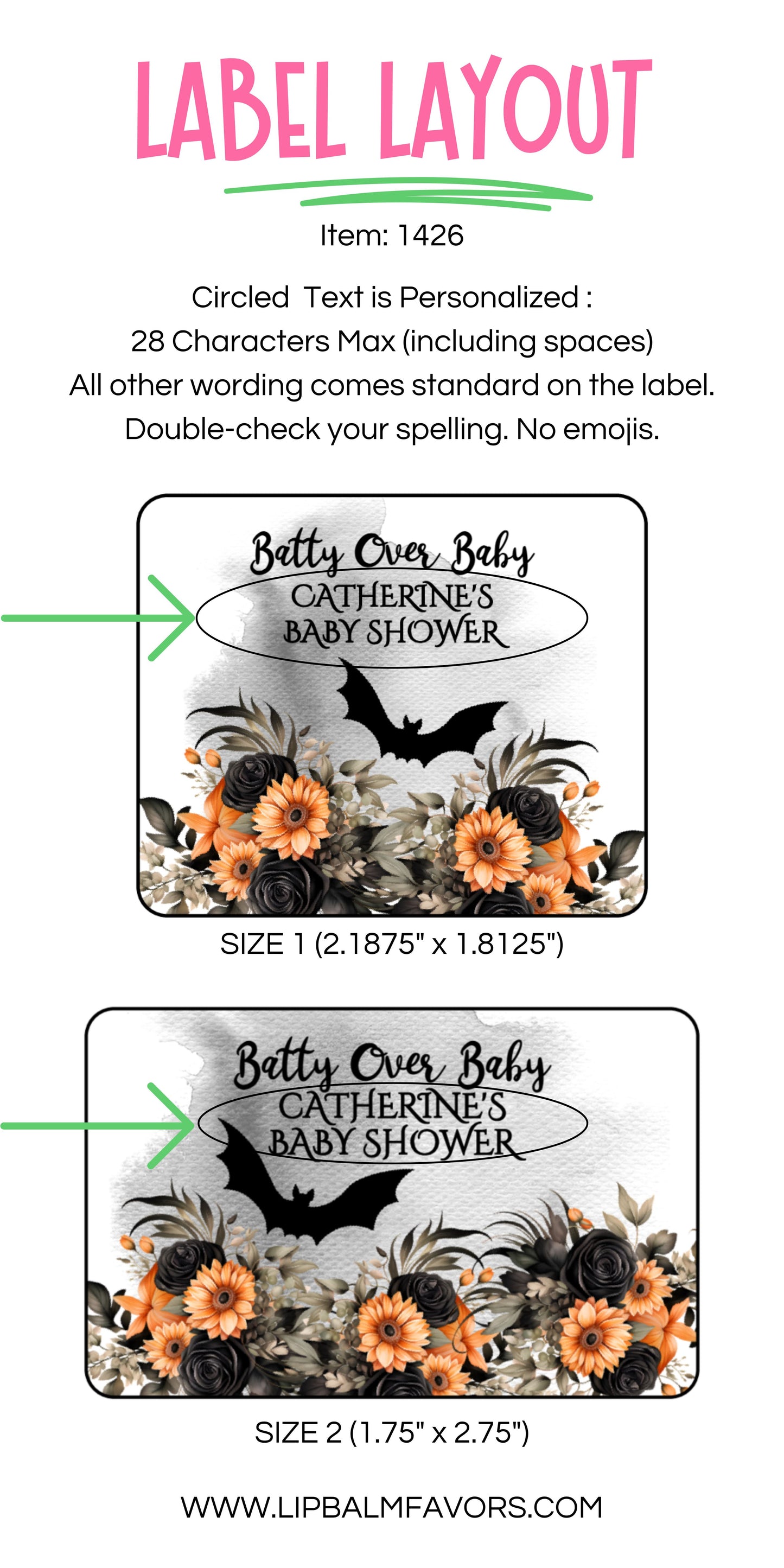 Batty Over Baby Personalized PRINTED Lip Balm LABELS | Halloween Baby Shower Favors Sticker | Spooky October Baby Baby Shower | [1426]