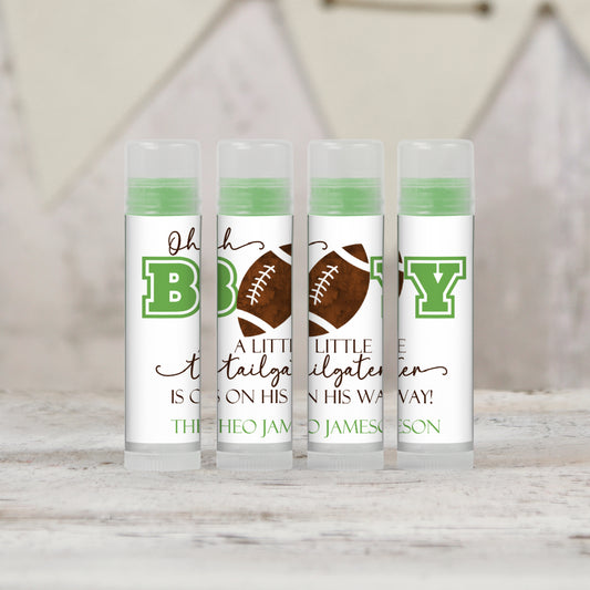 Football Baby Shower Favors Personalized PRINTED Lip Balm LABELS for Boy's Fall Baby Shower | Sports Themed Baby Shower Favors [1430]