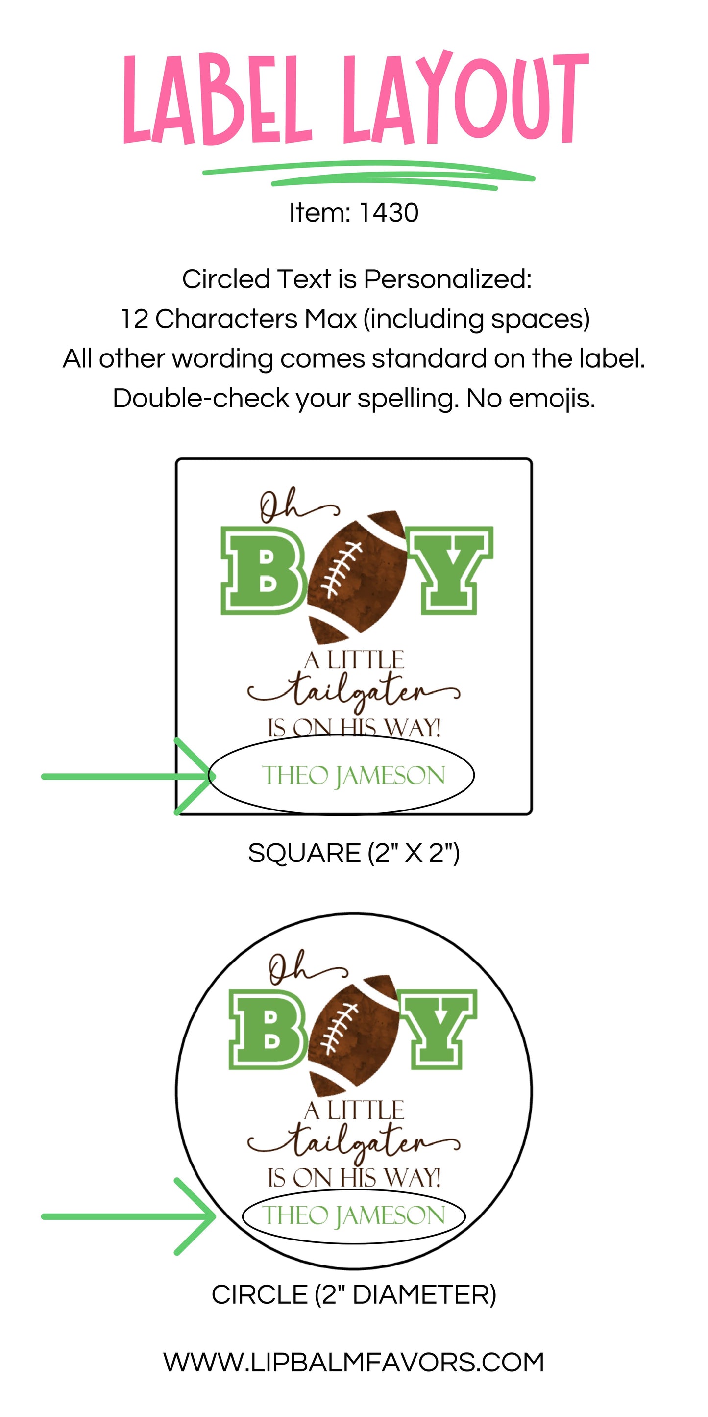 Football Theme Baby Shower PRINTED 2" Square or Round Favor LABELS | Fall Sports Baby Shower Stickers for Favors | Boy Baby Shower [1430]