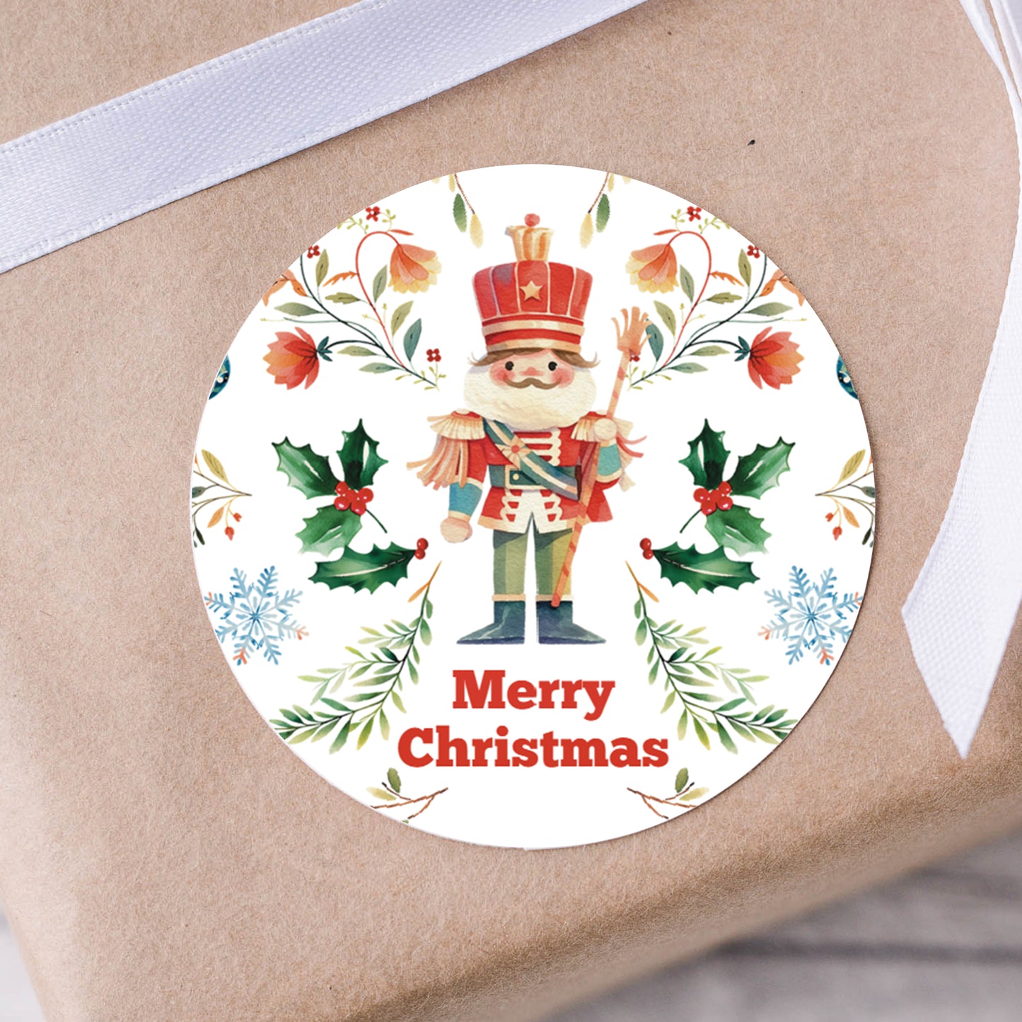 Merry Christmas Nutcracker PRINTED 2" Square or Round Party Favor LABELS | Holiday Party Supplies | Nutcracker Party Favor Sticker [1444]