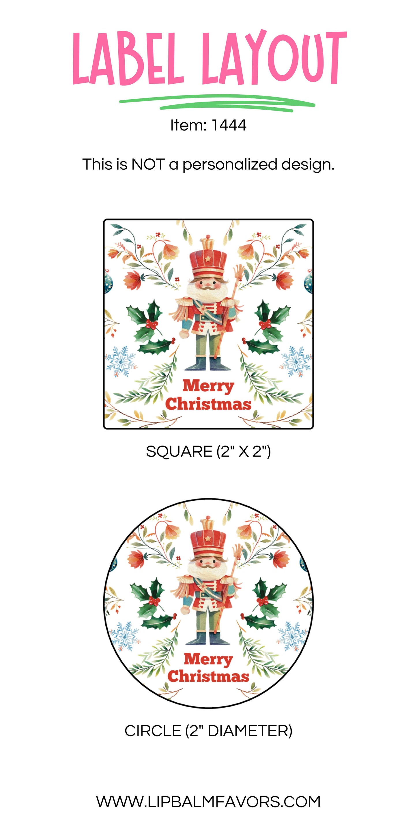 Merry Christmas Nutcracker PRINTED 2" Square or Round Party Favor LABELS | Holiday Party Supplies | Nutcracker Party Favor Sticker [1444]