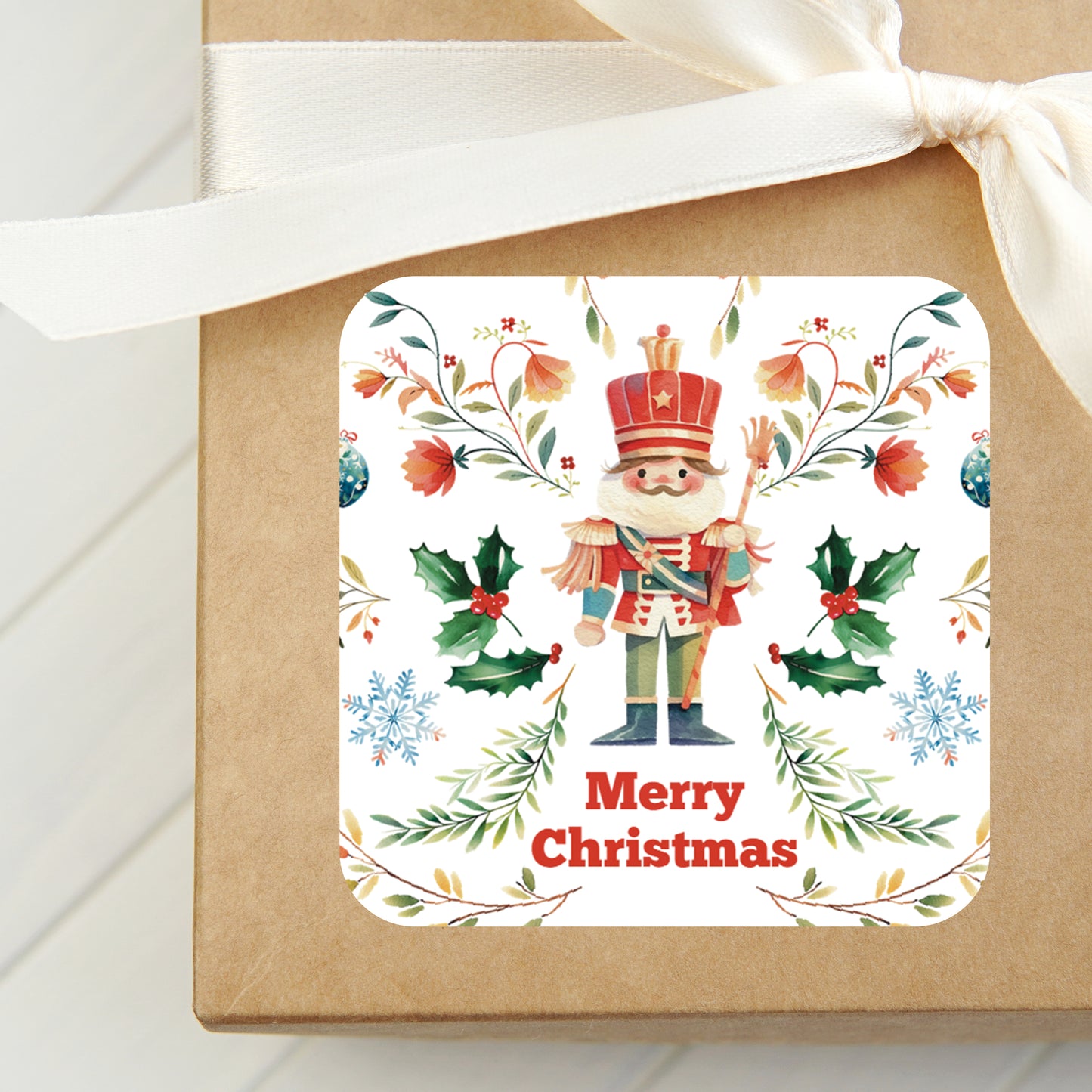 Merry Christmas Nutcracker PRINTED 2" Square or Round Party Favor LABELS | Holiday Party Supplies | Nutcracker Party Favor Sticker [1444]