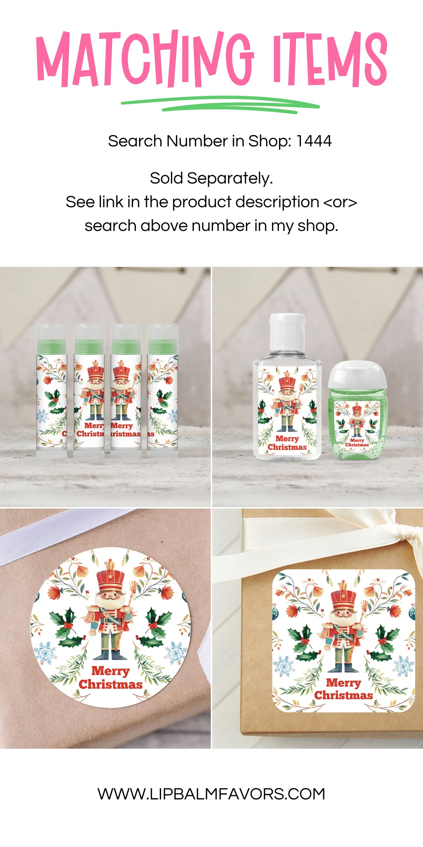 Merry Christmas Nutcracker PRINTED 2" Square or Round Party Favor LABELS | Holiday Party Supplies | Nutcracker Party Favor Sticker [1444]