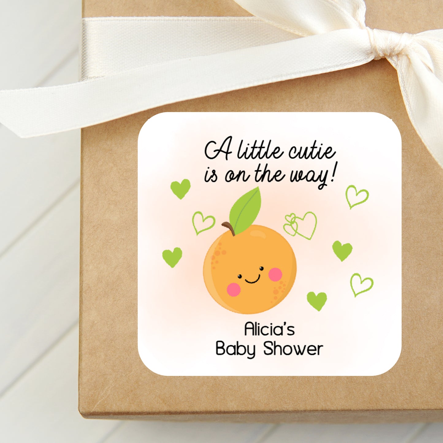 Printed 2" Square or Round Baby Shower LABELS for favors | Little Cutie Label | Little Cutie Stickers | Tangerine Baby Shower [4000]