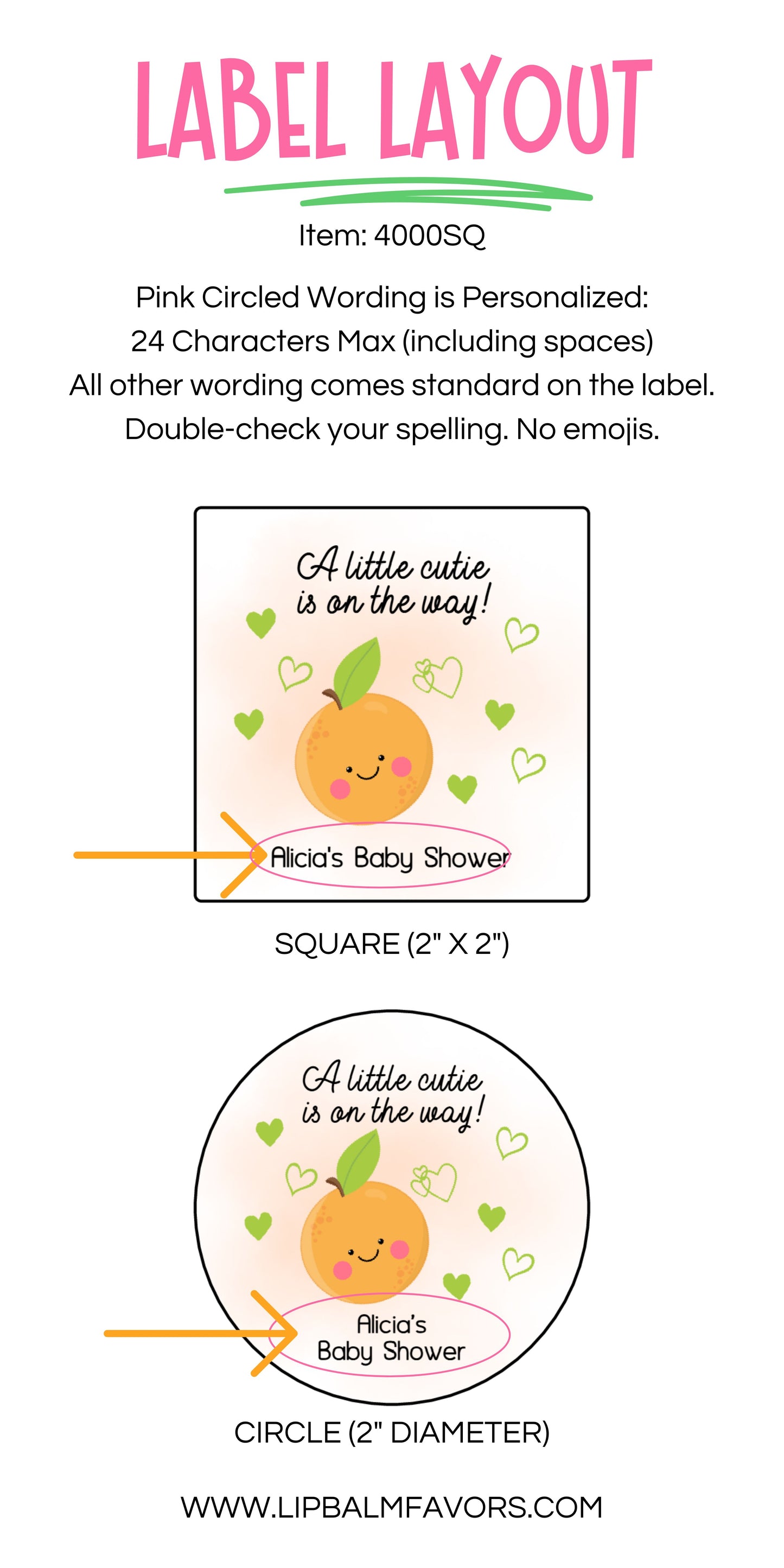 Printed 2" Square or Round Baby Shower LABELS for favors | Little Cutie Label | Little Cutie Stickers | Tangerine Baby Shower [4000]