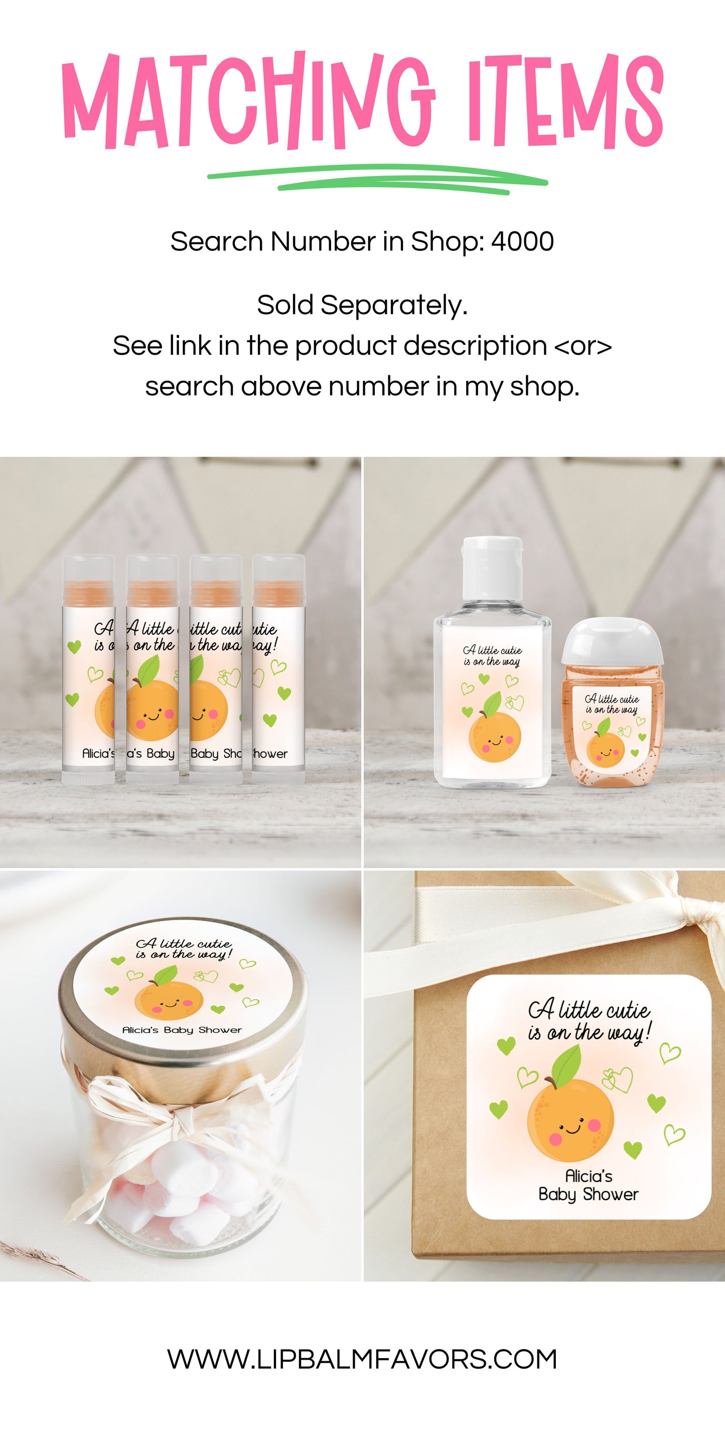 Printed 2" Square or Round Baby Shower LABELS for favors | Little Cutie Label | Little Cutie Stickers | Tangerine Baby Shower [4000]