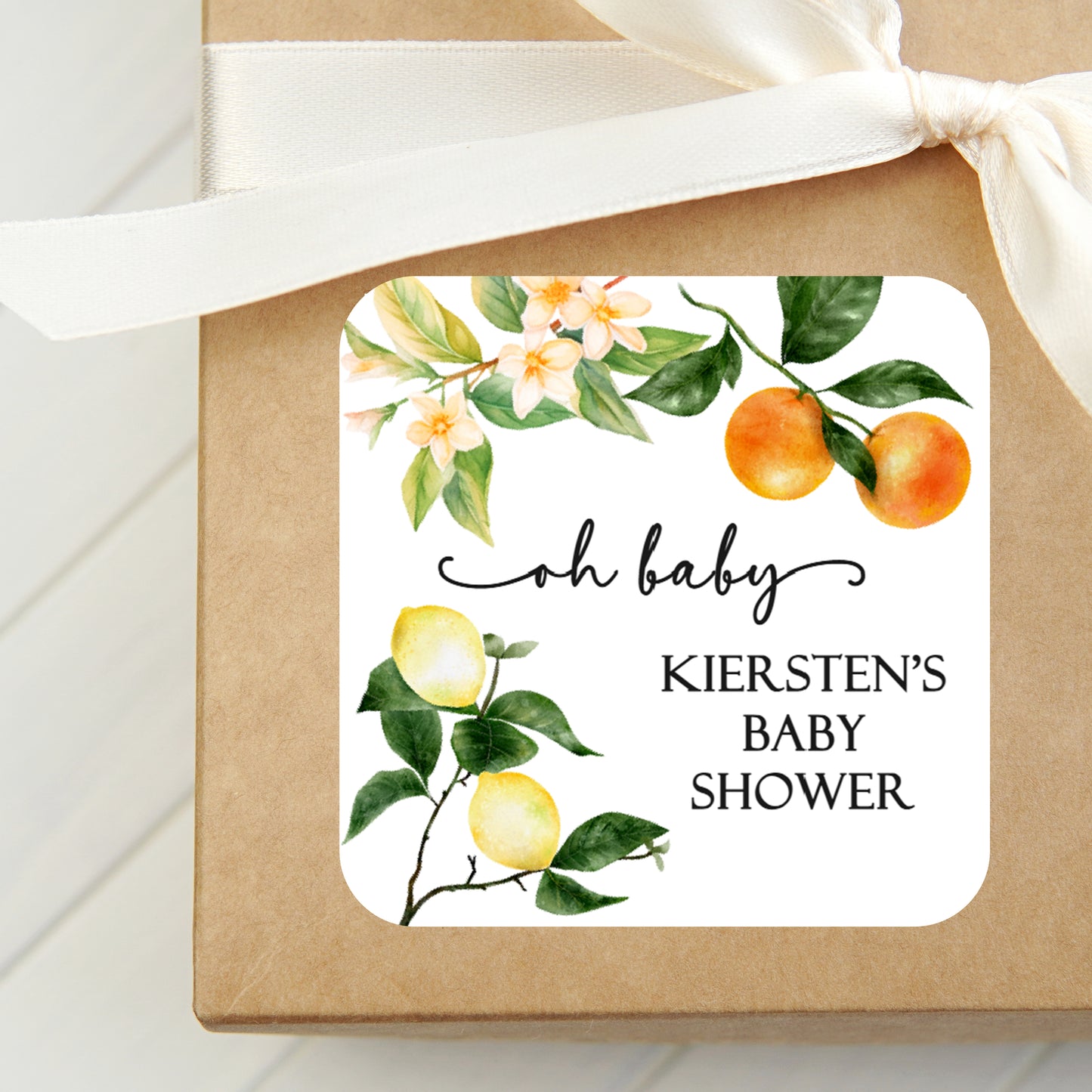 Citrus Baby Shower PRINTED 2" Square or Round Party Favor LABELS | Oh Baby Theme | Oranges and Lemon Baby Shower | Little Cutie [4001]