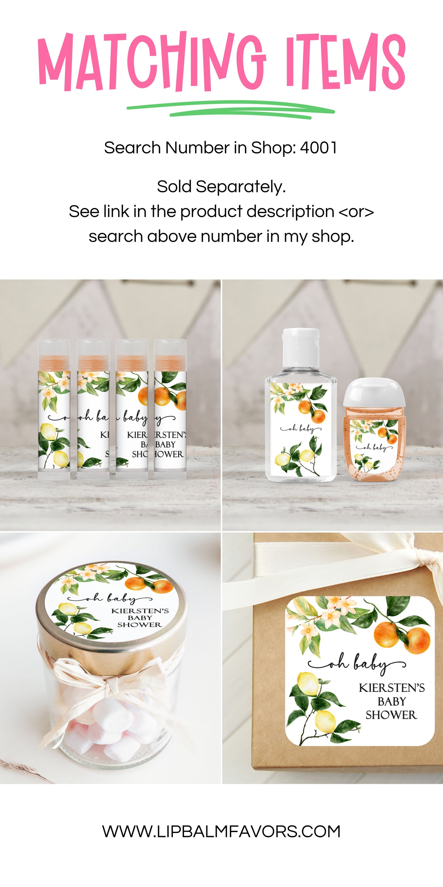 Citrus Baby Shower PRINTED 2" Square or Round Party Favor LABELS | Oh Baby Theme | Oranges and Lemon Baby Shower | Little Cutie [4001]