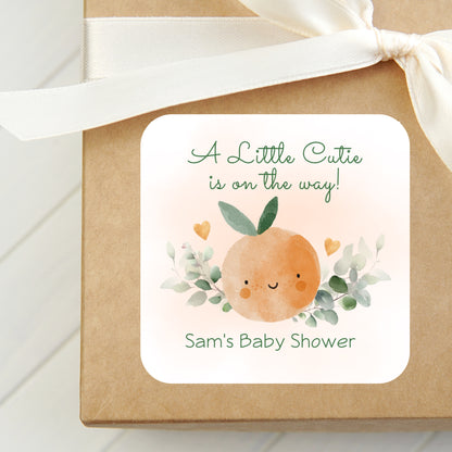 Little Cutie Thank You Stickers | PRINTED 2" Square or Round Favor LABELS | Little Cutie on the Way Sticker | Oranges Baby Shower [4005]