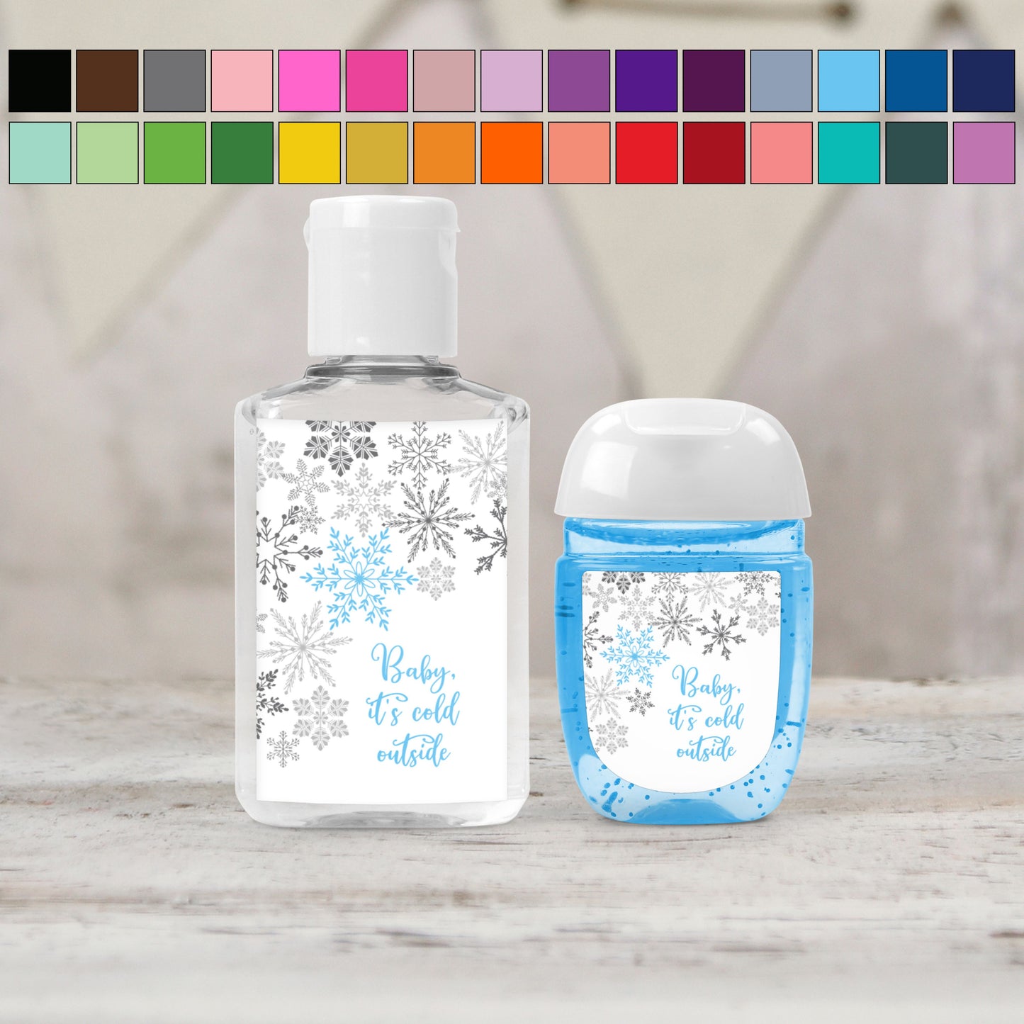 Baby Its Cold Outside Shower Theme PRINTED Hand Sanitizer LABELS | Christmas Baby Sprinkle | Winter Themed Baby Shower Favor [4009]