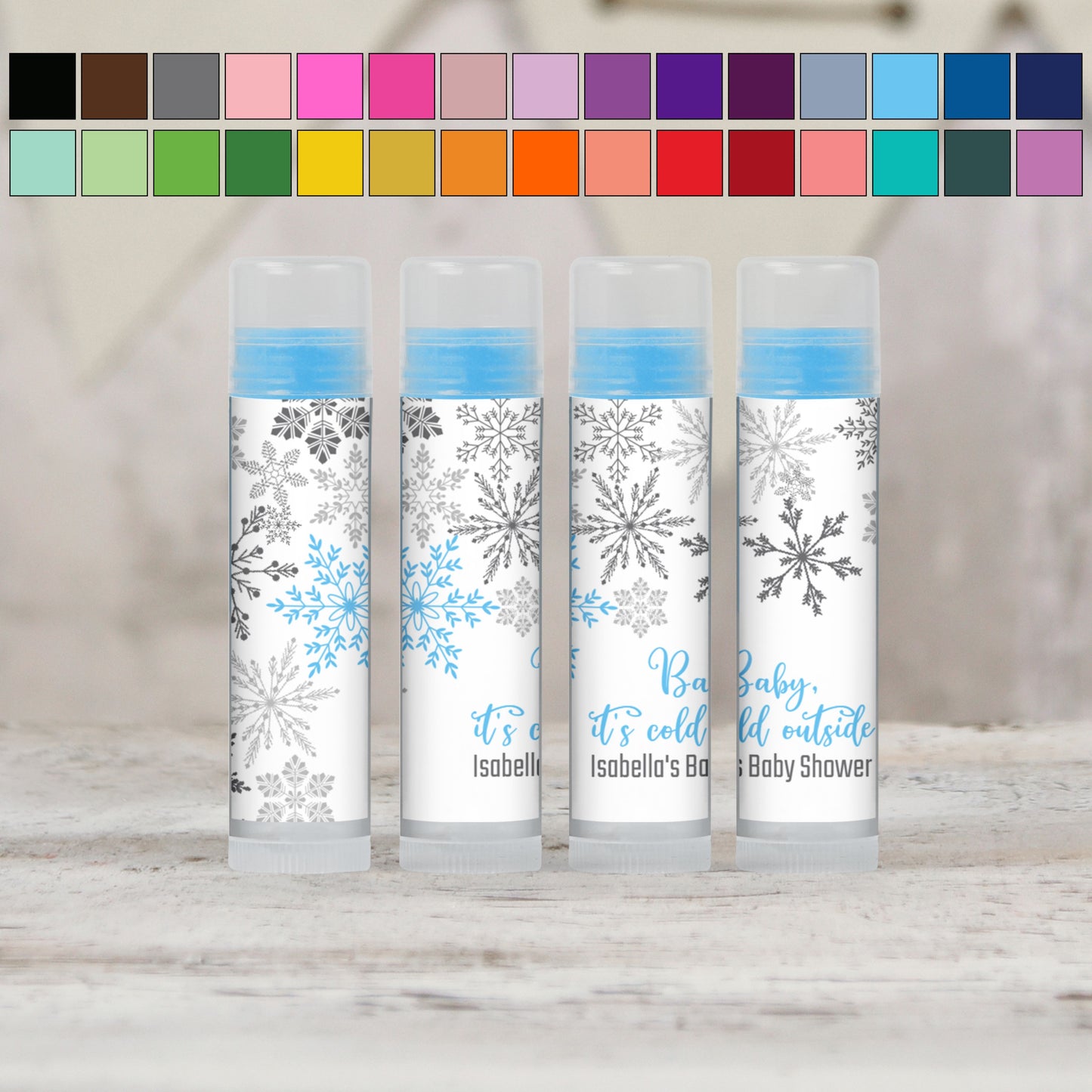 Baby Its Cold Outside Shower Personalized PRINTED Lip Balm LABELS | Christmas Baby Shower Favors | Winter Theme Baby Shower Favor [4009]