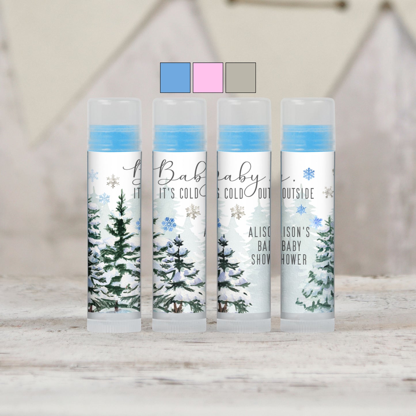 Baby Its Cold Outside Favors Personalized PRINTED Lip Balm LABELS | Winter Wonderland Baby Shower Favors Sticker | Winter Forest [4011]