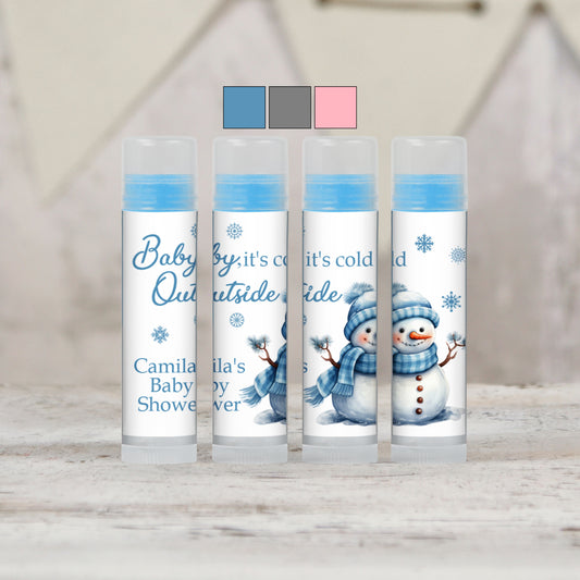 Baby Its Cold Outside Baby Shower Favors Personalized PRINTED Lip Balm LABELS | Snowman Baby Shower | Winter Wonderland Baby Shower [4016]