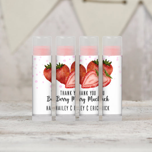 Berry Sweet Baby Shower | Personalized PRINTED Lip Balm LABELS for Favors | Strawberry Birthday Party | Thank You Berry Much [4025]