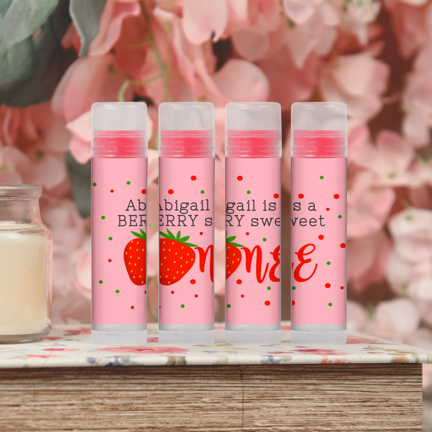 Strawberry 1st Birthday PRINTED Lip Balm LABELS | Girl First Birthday Party Favors Label | Berry Sweet One | Summer First Birthday [4029]