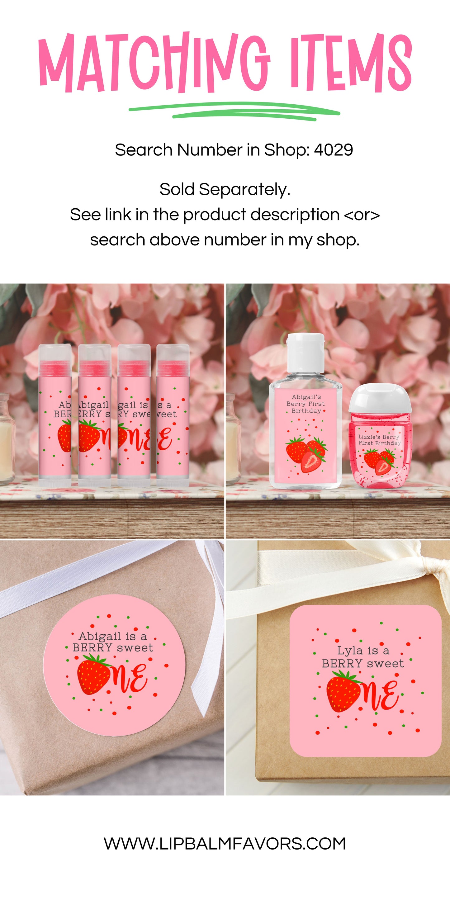 Strawberry 1st Birthday PRINTED 2" Square or Round Party Favor LABELS | Berry First Birthday Party | Summer Girl 1st Birthday Theme [4029]