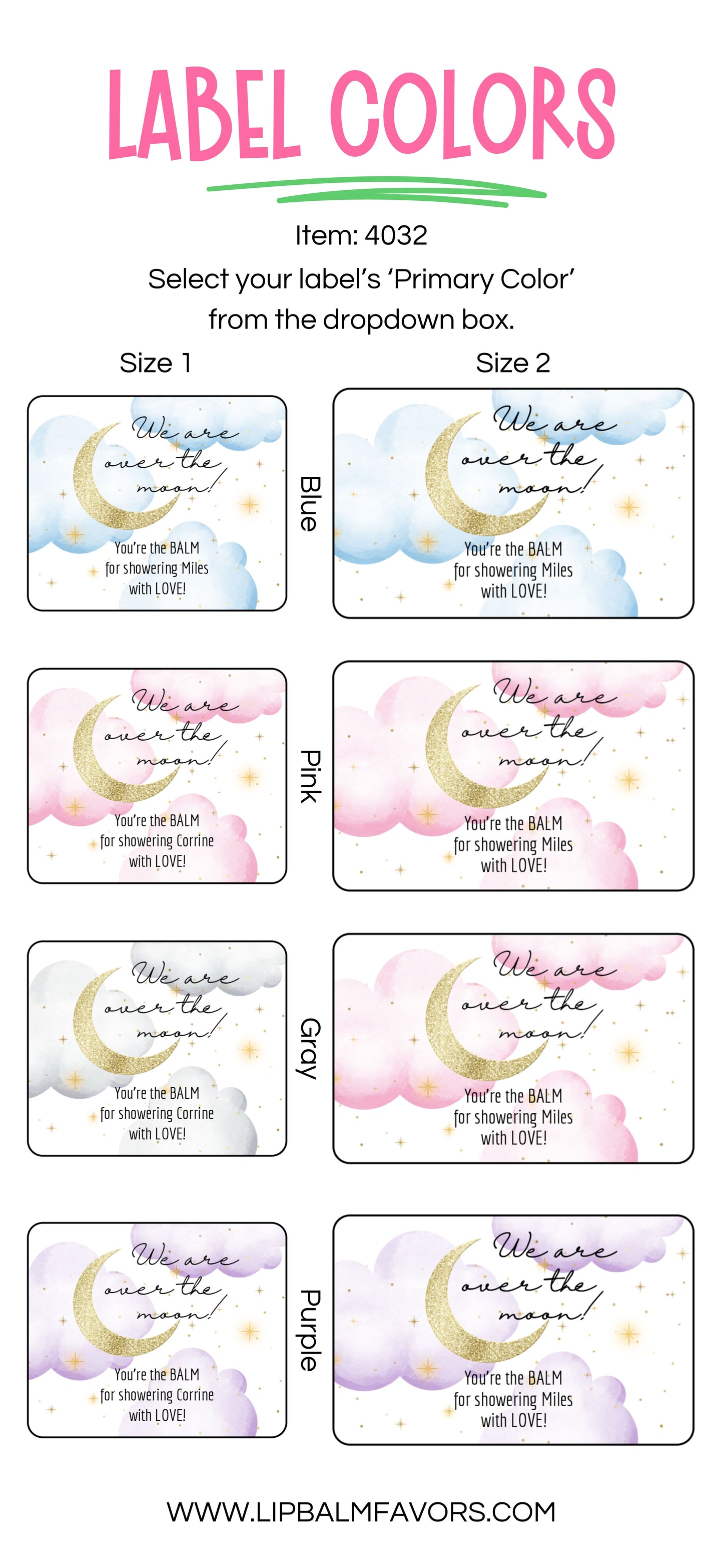 Over the Moon Baby Shower Favors Personalized PRINTED Baby Shower Lip Balm LABELS | Moon and Stars Favors | Baby Shower Favor Guest [4032]