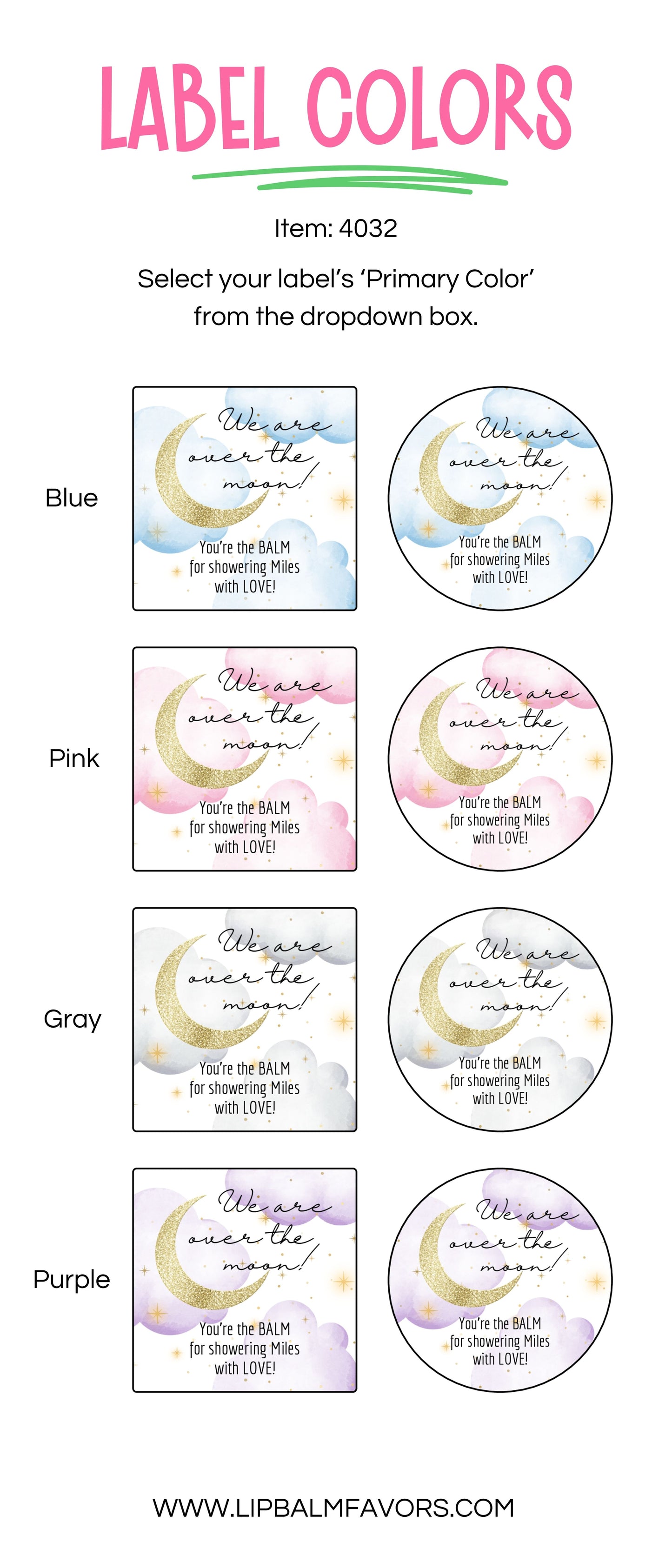 Over the Moon Baby Shower PRINTED 2" Square or Round Party Favor LABELS | Moon and Stars Baby Shower Stickers for Favors [4032]