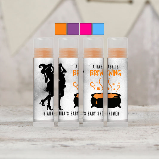 Baby is Brewing Halloween Baby Shower Favor Chapstick Personalized PRINTED Lip Balm LABELS | October Baby Shower | Fall Baby Shower [4038]