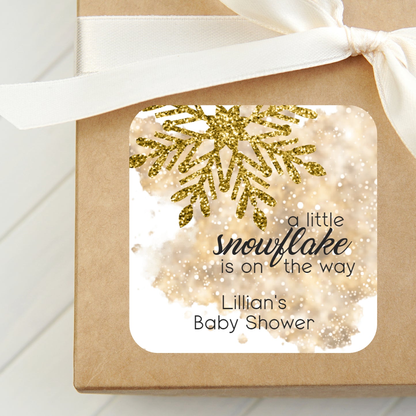 Gold Snowflake Baby Shower PRINTED 2" Square or Round Favor LABELS | Winter Baby Shower | Winter Wonderland Baby Shower Stickers [4069]