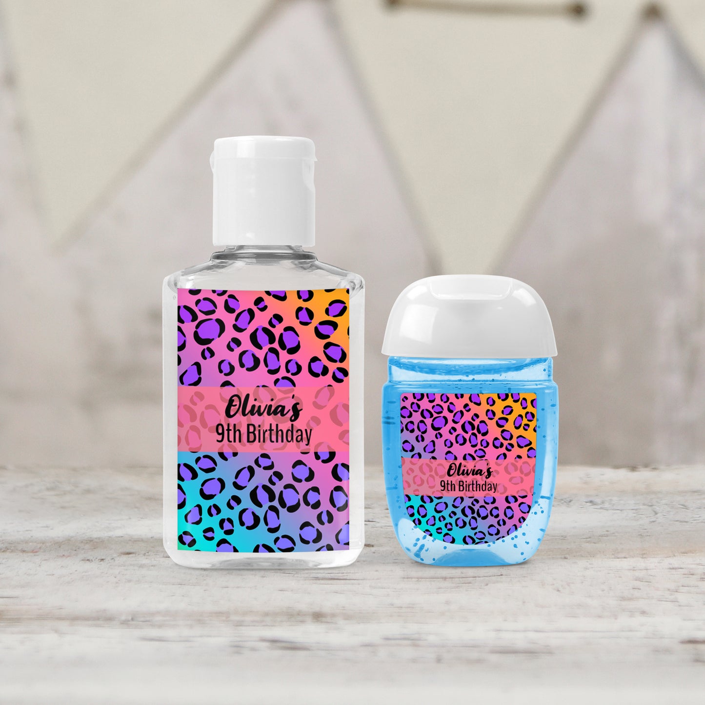 Neon Leopard Party Favors Personalized PRINTED Hand Sanitizer LABELS | Colorful and Fun Cheetah Birthday Favors Ideas for Girls [4070]