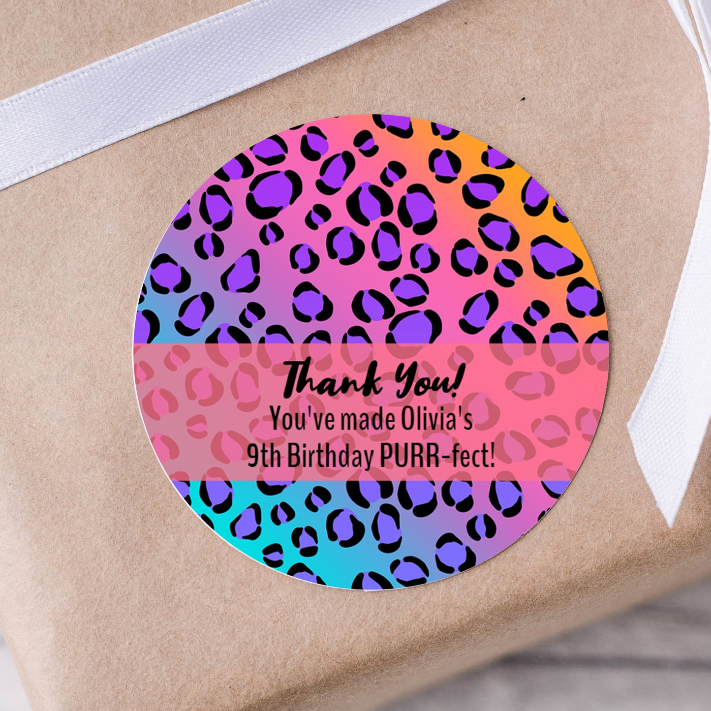 Neon Leopard Birthday Party PRINTED 2" Square or Round Party Favor LABELS | Cheetah Print Favor Labels for Girls Birthday Party Favor [4070]