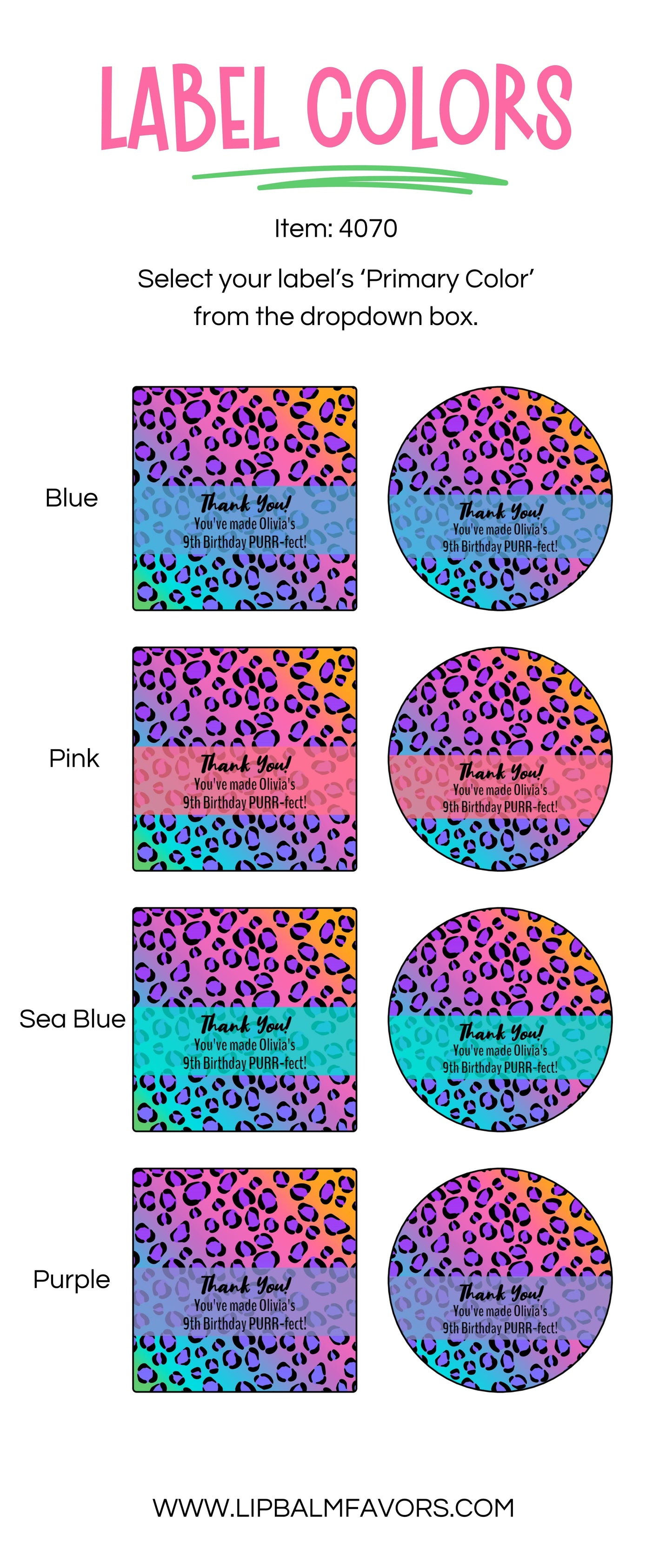 Neon Leopard Birthday Party PRINTED 2" Square or Round Party Favor LABELS | Cheetah Print Favor Labels for Girls Birthday Party Favor [4070]