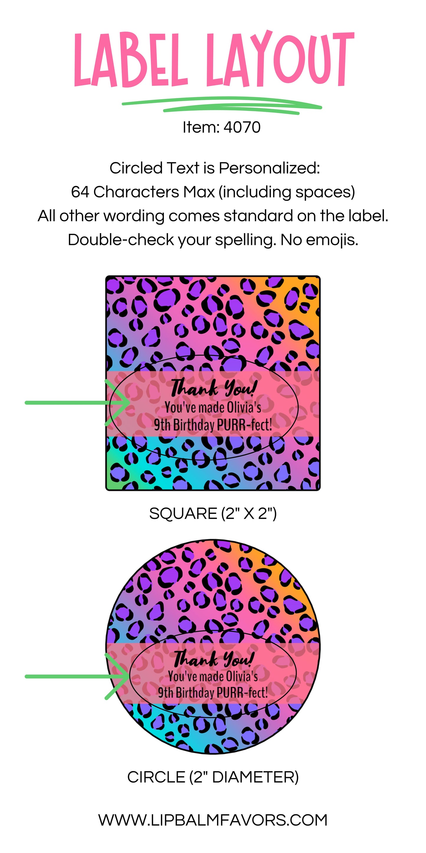 Neon Leopard Birthday Party PRINTED 2" Square or Round Party Favor LABELS | Cheetah Print Favor Labels for Girls Birthday Party Favor [4070]