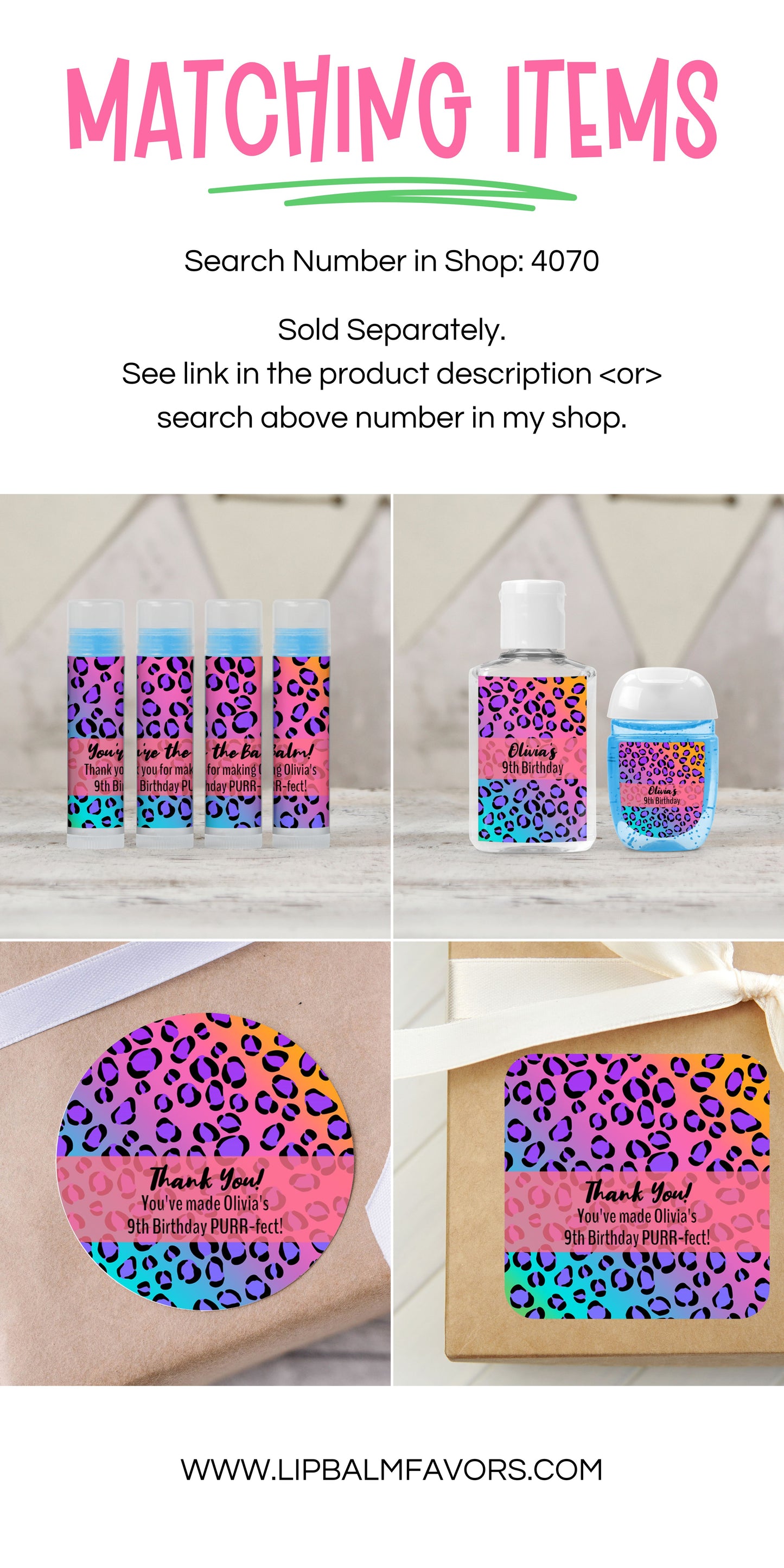 Neon Leopard Party Favors Personalized PRINTED Hand Sanitizer LABELS | Colorful and Fun Cheetah Birthday Favors Ideas for Girls [4070]