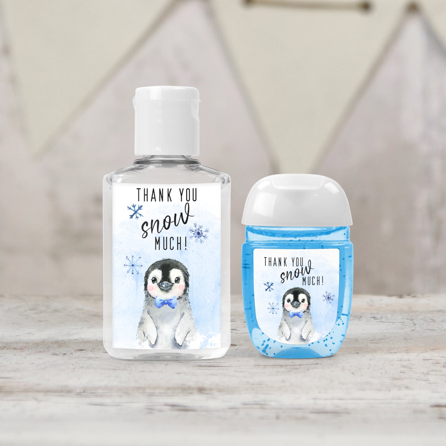 Penguin Baby Shower PRINTED Hand Sanitizer LABELS | Boy Baby Shower Favors Sticker for Hand Sanitizer | Winter Wonderland Favors [4072]