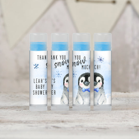 Penguin Baby Shower Personalized PRINTED Baby Shower Lip Balm LABELS | Winter Baby Shower Favors Sticker for Lip Balm | Winter Wonder [4072]