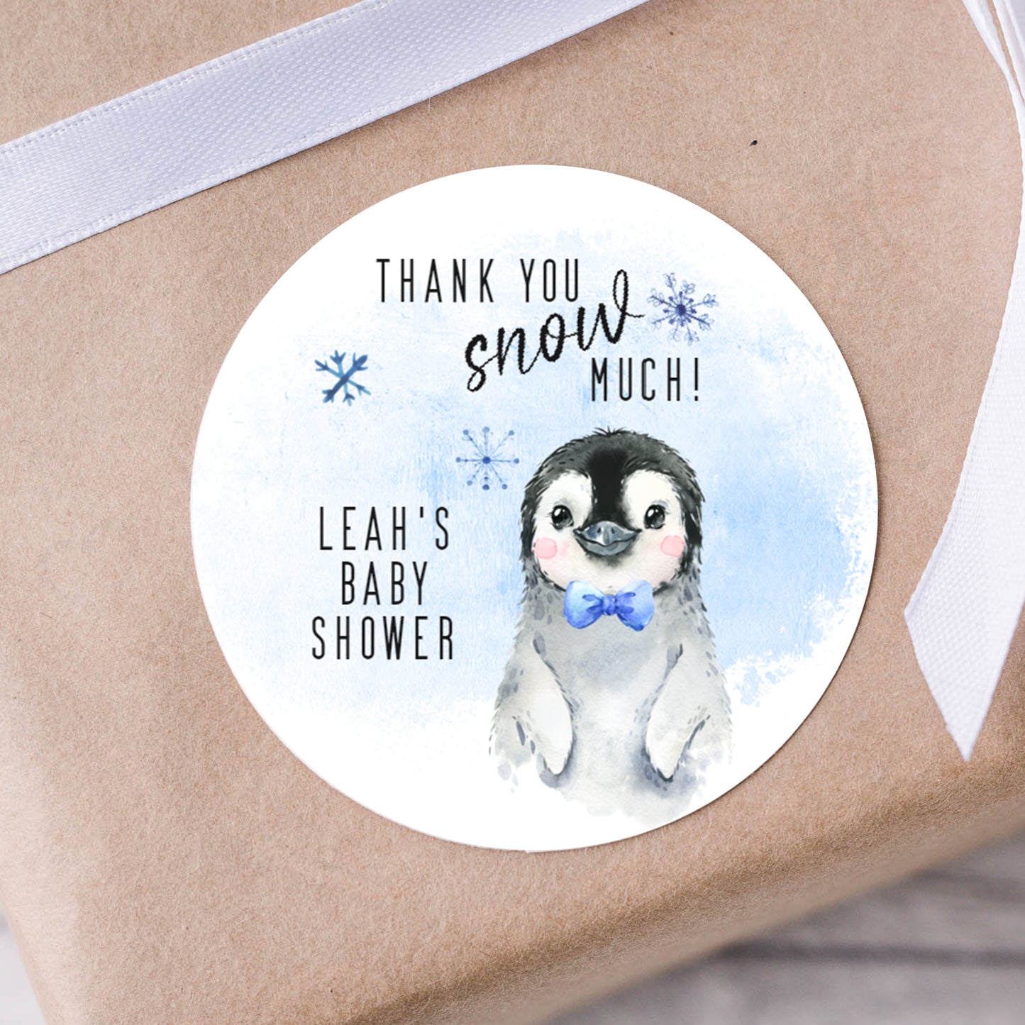 Penguin Baby Shower PRINTED 2" Square or Round Baby Shower LABELS for favors | Winter Wonderland Baby Shower Stickers for Boy Baby [4072]