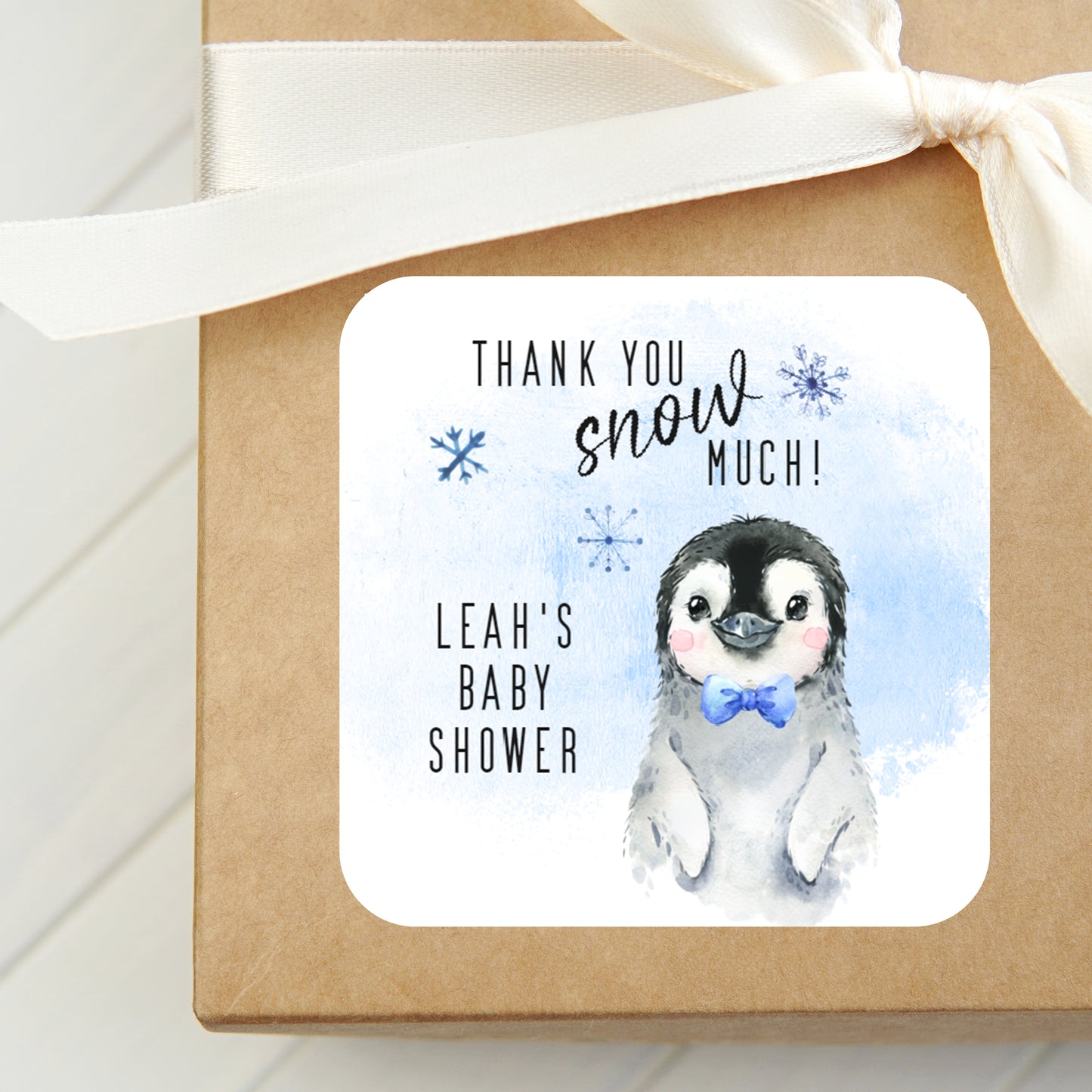 Penguin Baby Shower PRINTED 2" Square or Round Baby Shower LABELS for favors | Winter Wonderland Baby Shower Stickers for Boy Baby [4072]