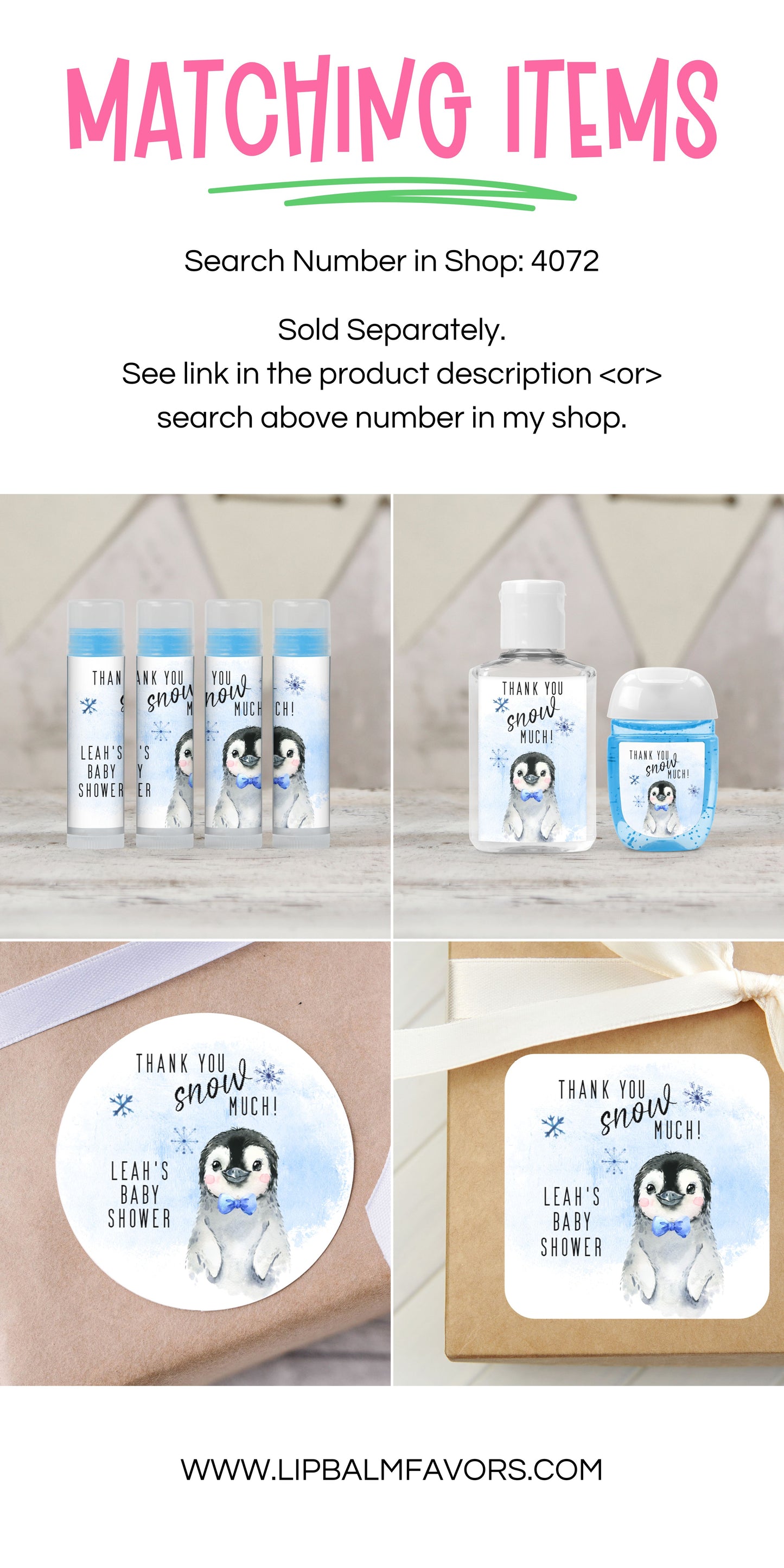 Penguin Baby Shower PRINTED Hand Sanitizer LABELS | Boy Baby Shower Favors Sticker for Hand Sanitizer | Winter Wonderland Favors [4072]