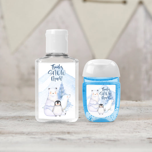 Arctic Animals PRINTED Hand Sanitizer LABELS | Printed Favor Labels for Winter Baby Shower & 1st Birthday - Penguin, Polar Bear, Seal [4094]