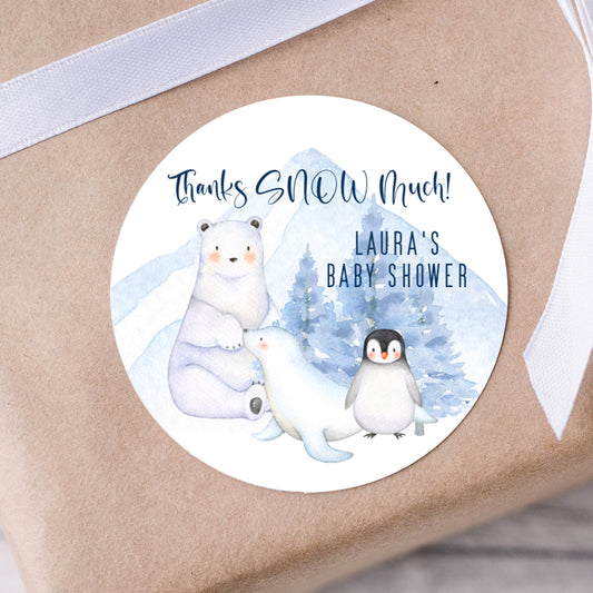 Arctic Animals Baby Shower PRINTED 2" Square or Round Favor LABELS | Boy Luau Baby Shower Stickers for Favors | Polar Bear, Penguin [4094]