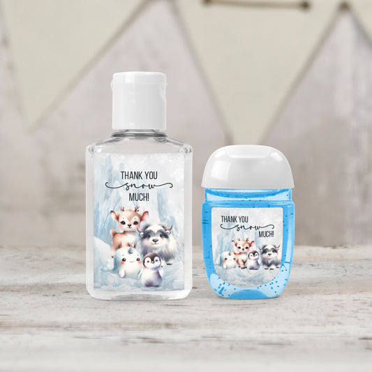 Winter Animals Baby Shower PRINTED Hand Sanitizer LABELS | Winter Animals Birthday Favors Sticker for Hand Sanitizer [4100]