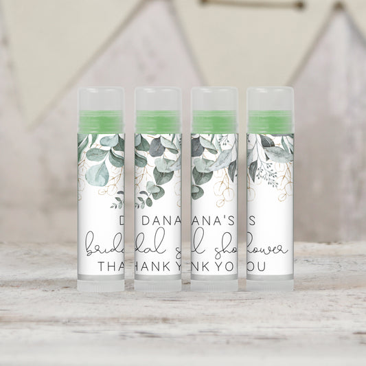 Eucalyptus Theme Bridal Shower Favor: Personalized PRINTED Bridal Shower Lip Balm LABELS | Greenery Botanical Garden Theme [4112]