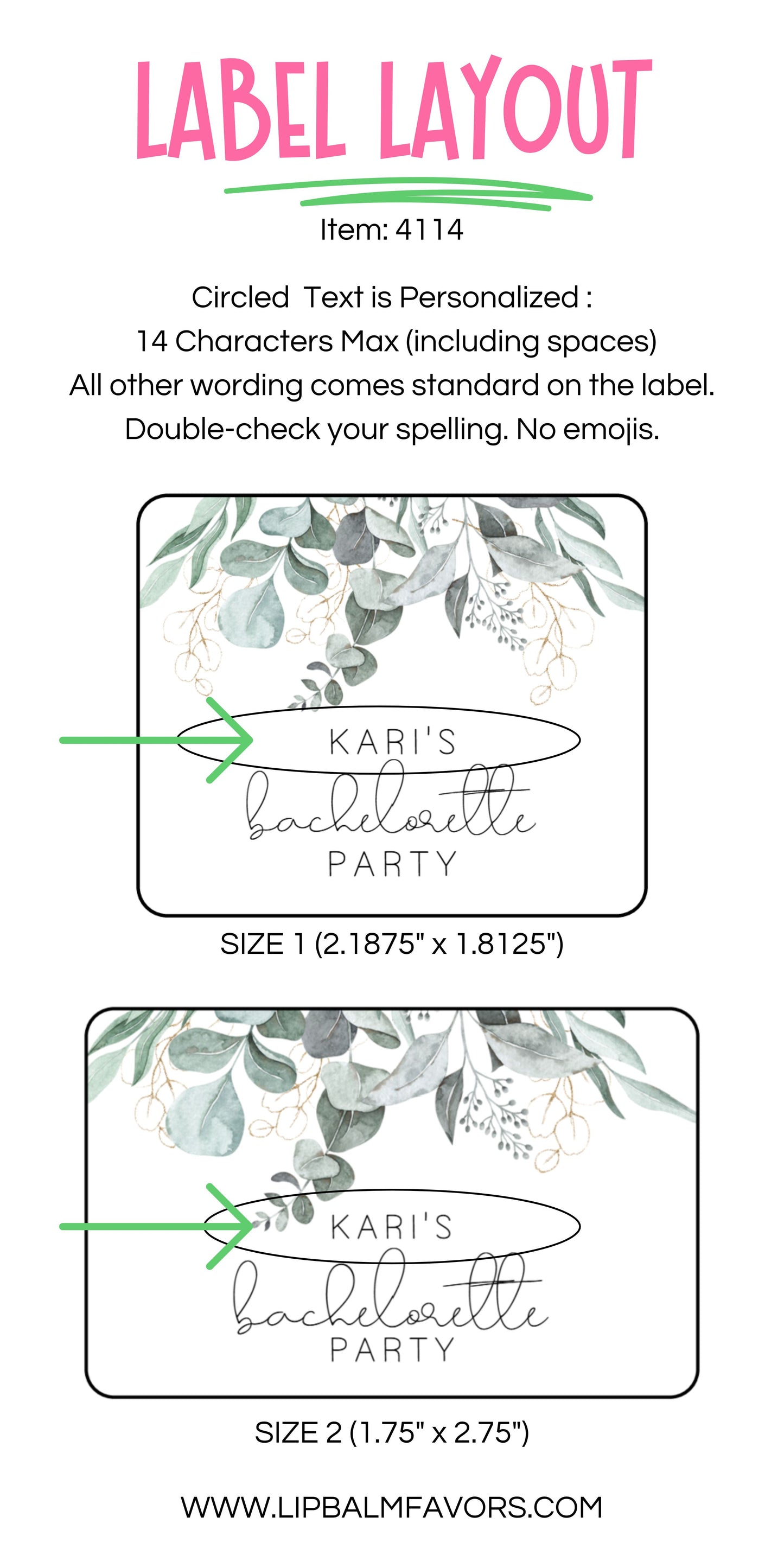 Eucalyptus Leaves Bachelorette: Personalized PRINTED Lip Balm Favor LABELS | Garden & Botanical Greenery Lip Balm Chapstick Stickers [4114]