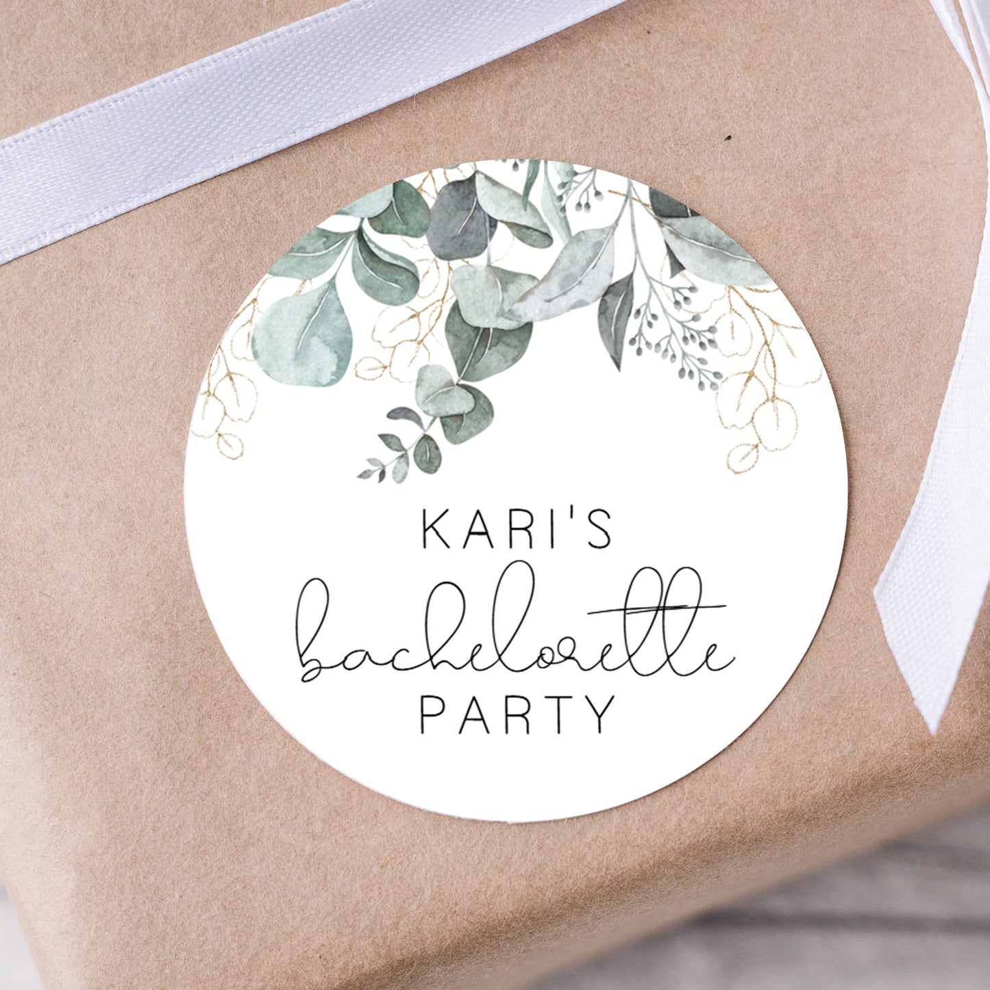 Eucalyptus Leaves Bachelorette PRINTED 2" Square or Round Party Favor LABELS | Botanical Garden Minimalist Bachelorette Stickers [4114]