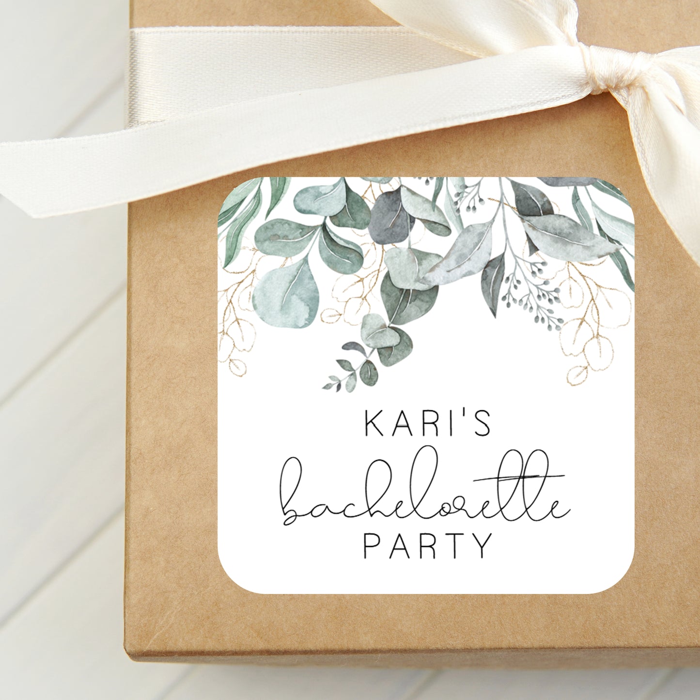 Eucalyptus Leaves Bachelorette PRINTED 2" Square or Round Party Favor LABELS | Botanical Garden Minimalist Bachelorette Stickers [4114]