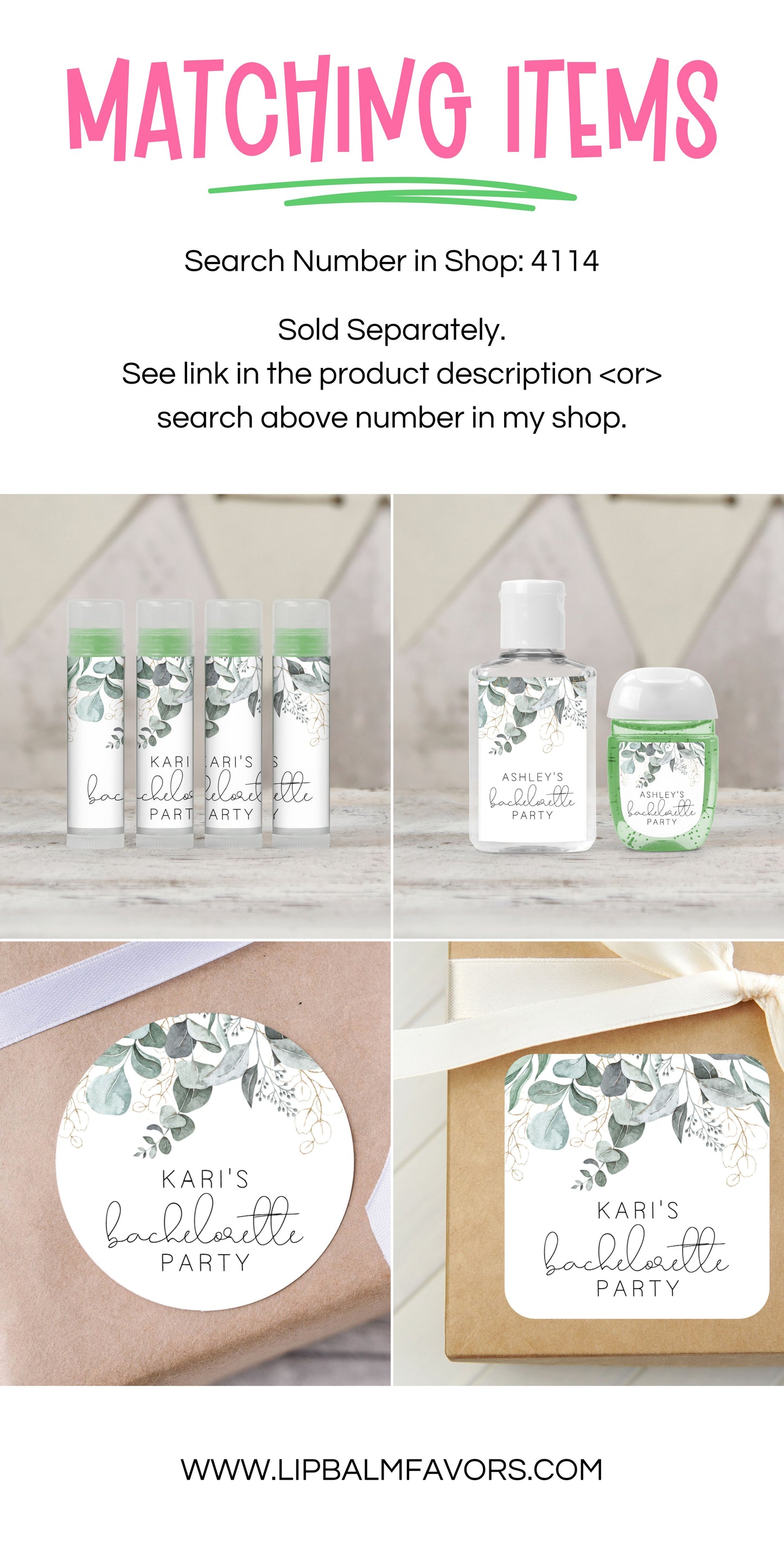 Eucalyptus Leaves Bachelorette PRINTED 2" Square or Round Party Favor LABELS | Botanical Garden Minimalist Bachelorette Stickers [4114]