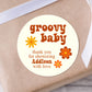 Groovy Baby Retro Baby Shower PRINTED 2" Square or Round Favor LABELS | 70s Baby Shower Stickers for Favors | Nostalgic Baby Shower [4133]