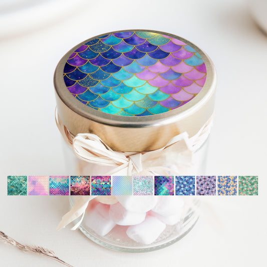 Mermaid Scales PRINTED 2" Square or Round Party Favor LABELS | Under the Sea Birthday Party Stickers for Favors | Girls Baby Shower [4147]