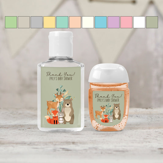 Woodland Baby Shower Personalized PRINTED Hand Sanitizer LABELS | Forest Animals Labels for Baby Shower Favors | Rustic Baby Shower [4195]