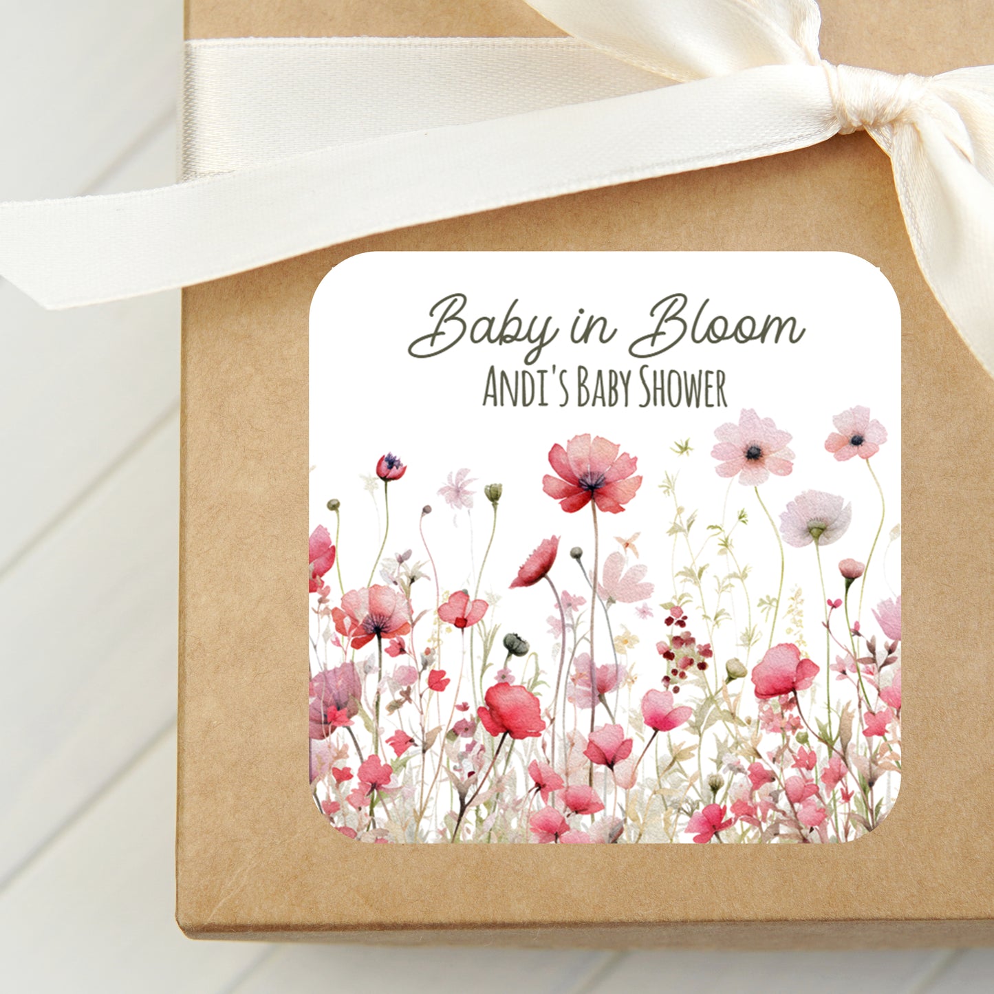 Baby in Bloom Thank You PRINTED 2" Square or Round Baby Shower LABELS | Baby in Bloom Stickers | Pink Floral Baby Shower Favor Label [4219]