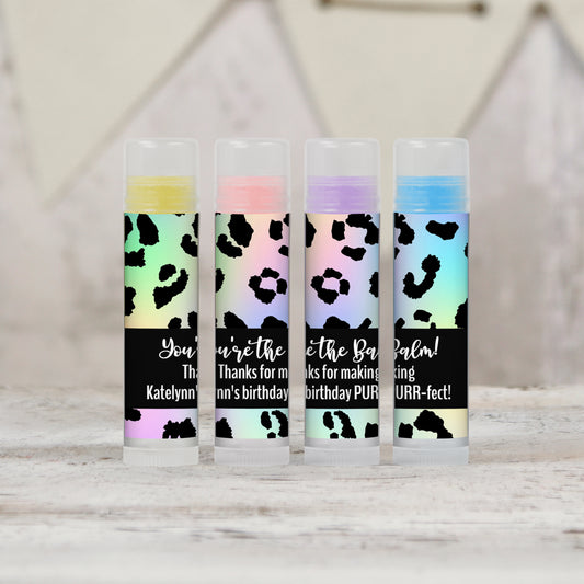 Pastel Rainbow Leopard Print Party Favors: Personalized PRINTED Wild Child or Wild One Lip Balm LABELS Cheetah Birthday Party Favors [4235]